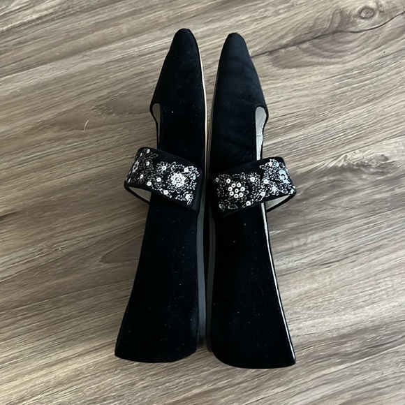 Anthro Bettye Muller Arrieta Shoes Velvet Maryjane Floral Sequin Strap Flats - Picture 6 of 11